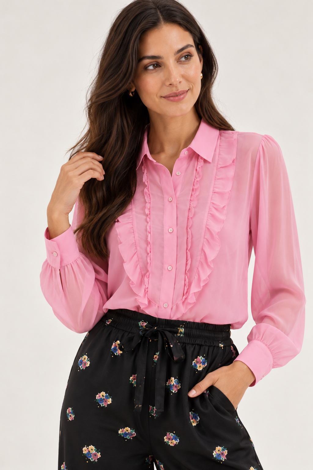 Chiffon Ruffle Blouse – Pink - 11010