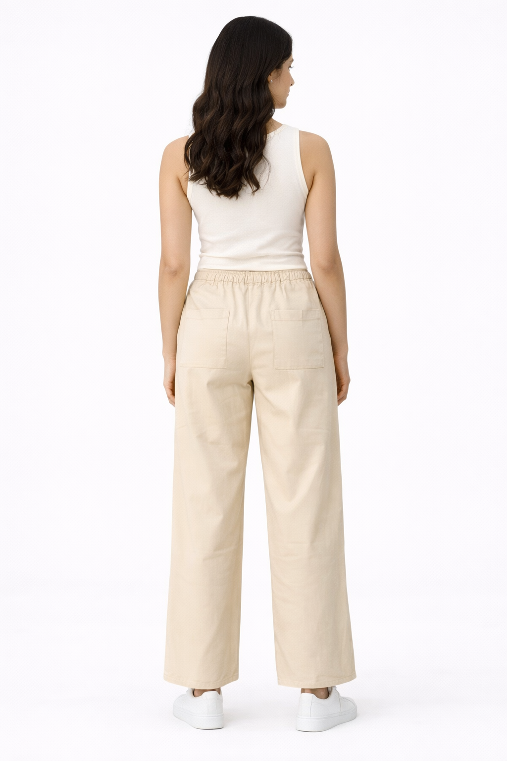 Gabardine Wide Leg Pants – Beige - 12001