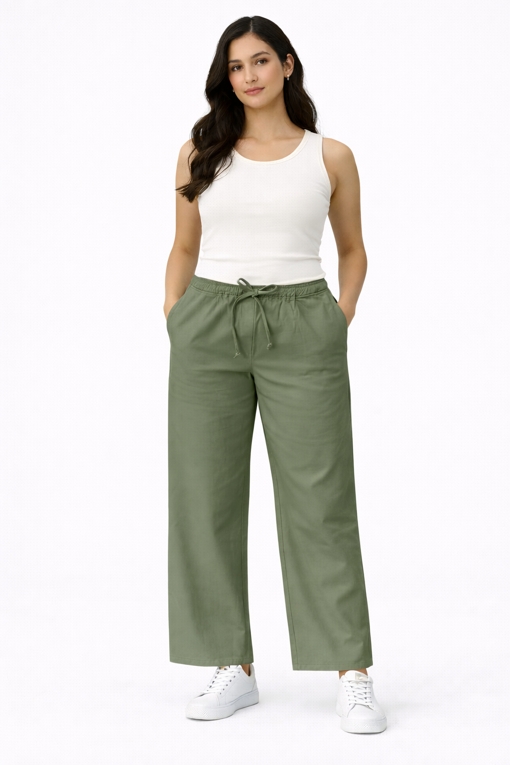 Gabardine Wide Leg Pants – Olive - 12001