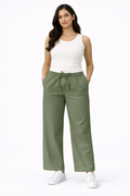 Gabardine Wide Leg Pants – Olive - 12001