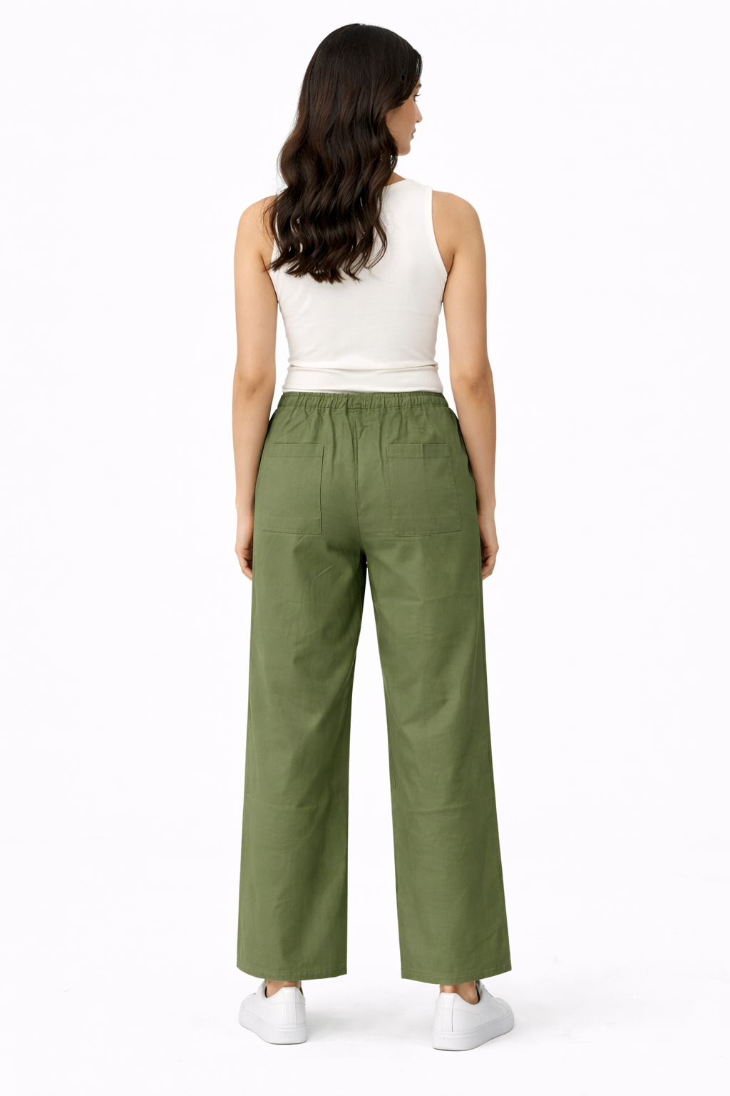 Gabardine Wide Leg Pants – Olive - 12001