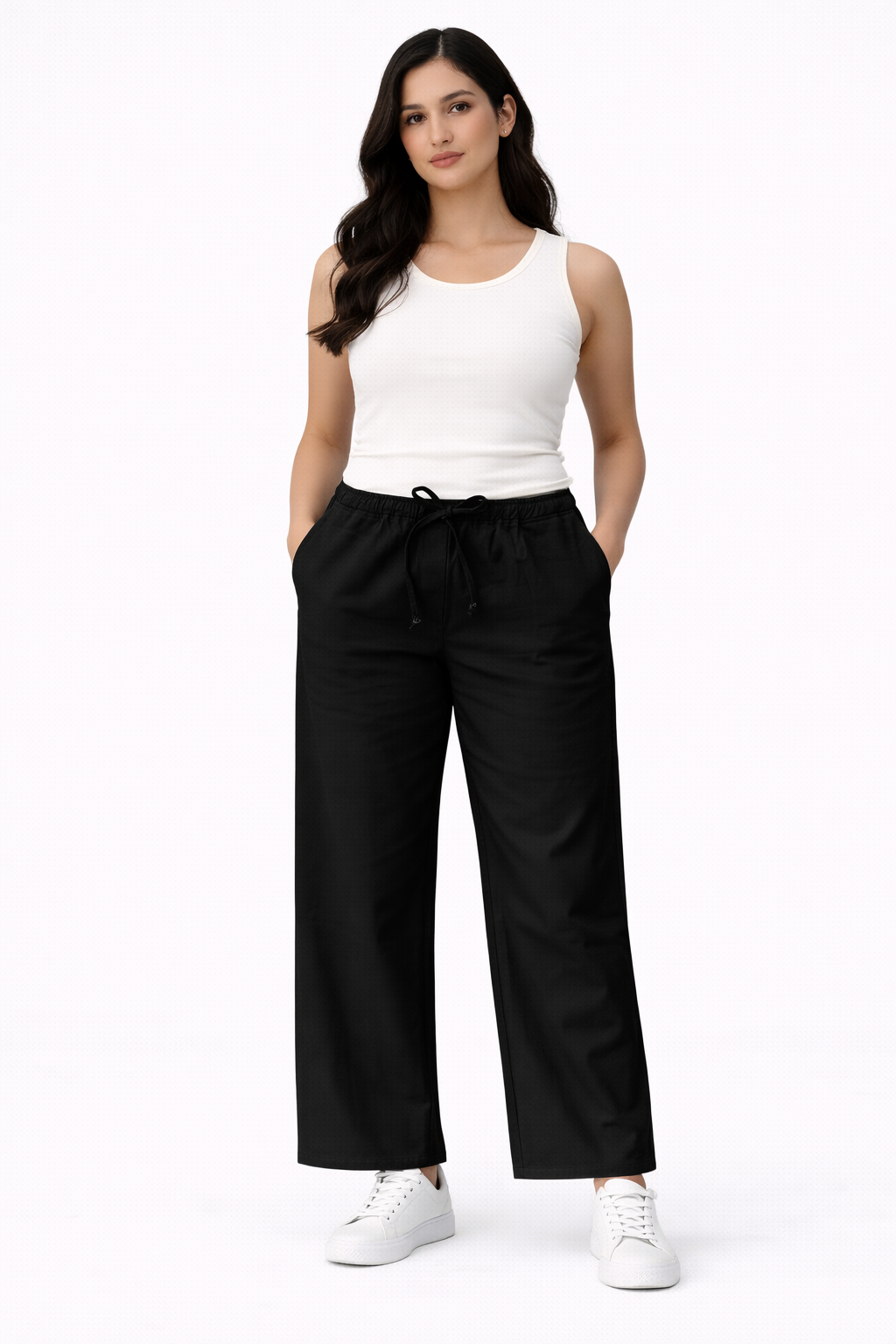 Gabardine Wide Leg Pants – Black - 12001