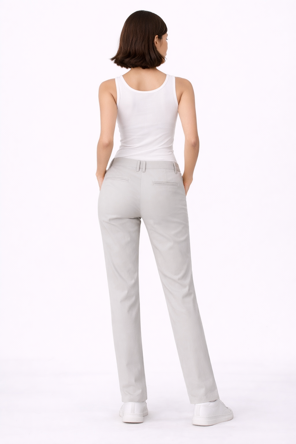 Gabardine Slim Fit Pants – Light Grey - 112004