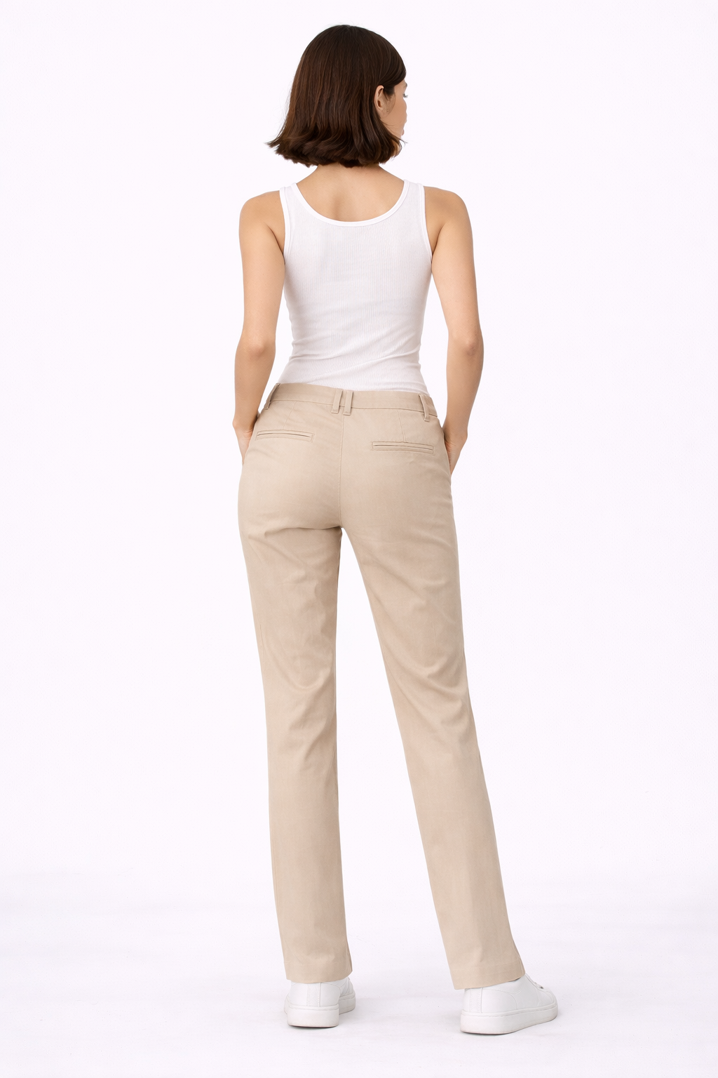Gabardine Straight Leg Pants – Beige - 112004