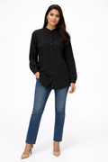 Mandarin Collar Long Shirt – Black - 1100011
