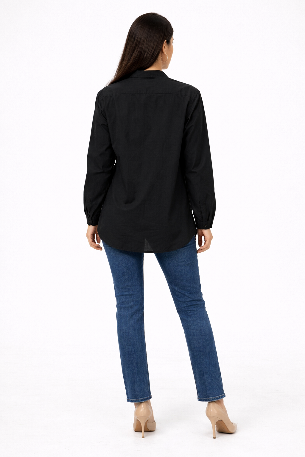 Mandarin Collar Long Shirt – Black - 1100011