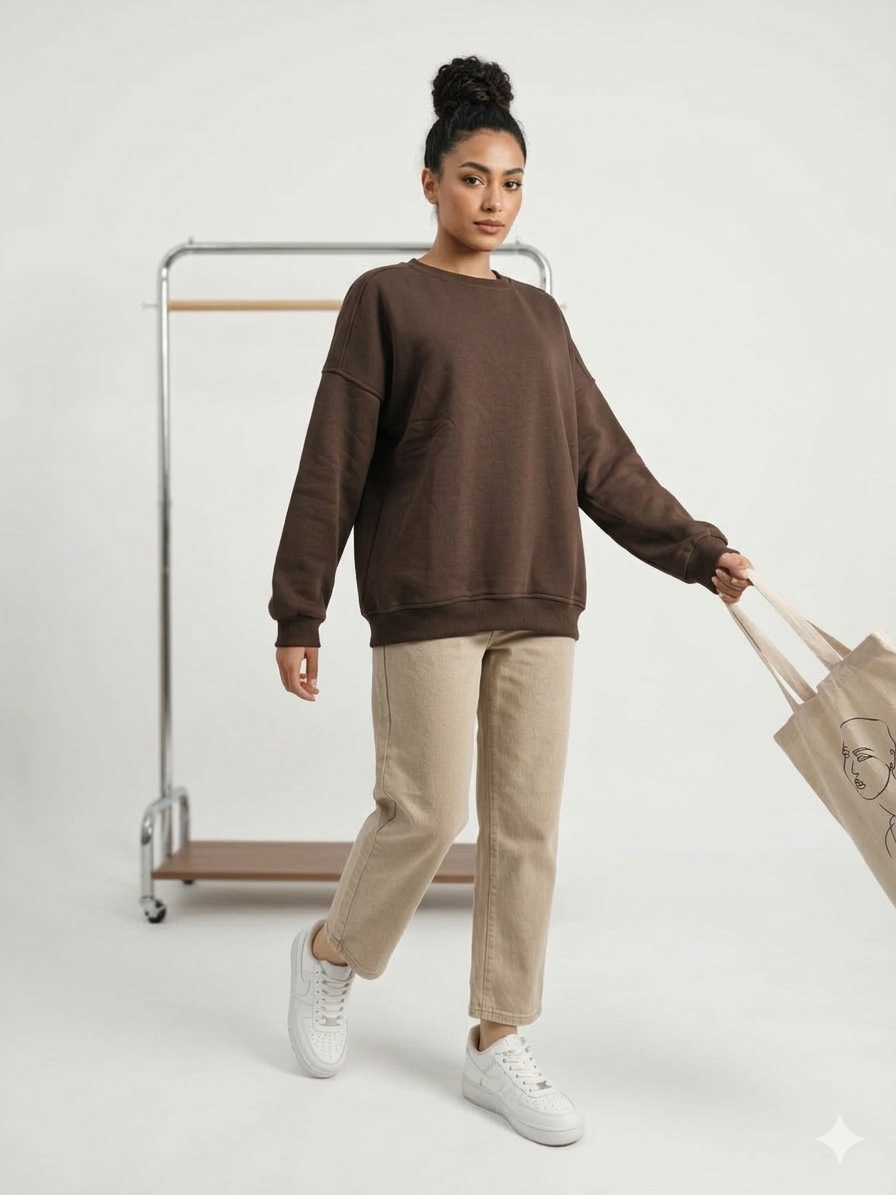 Basic Oversized Sweatshirt – Brown - AY23