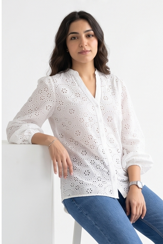 Embroidered Cotton Blouse - 110005