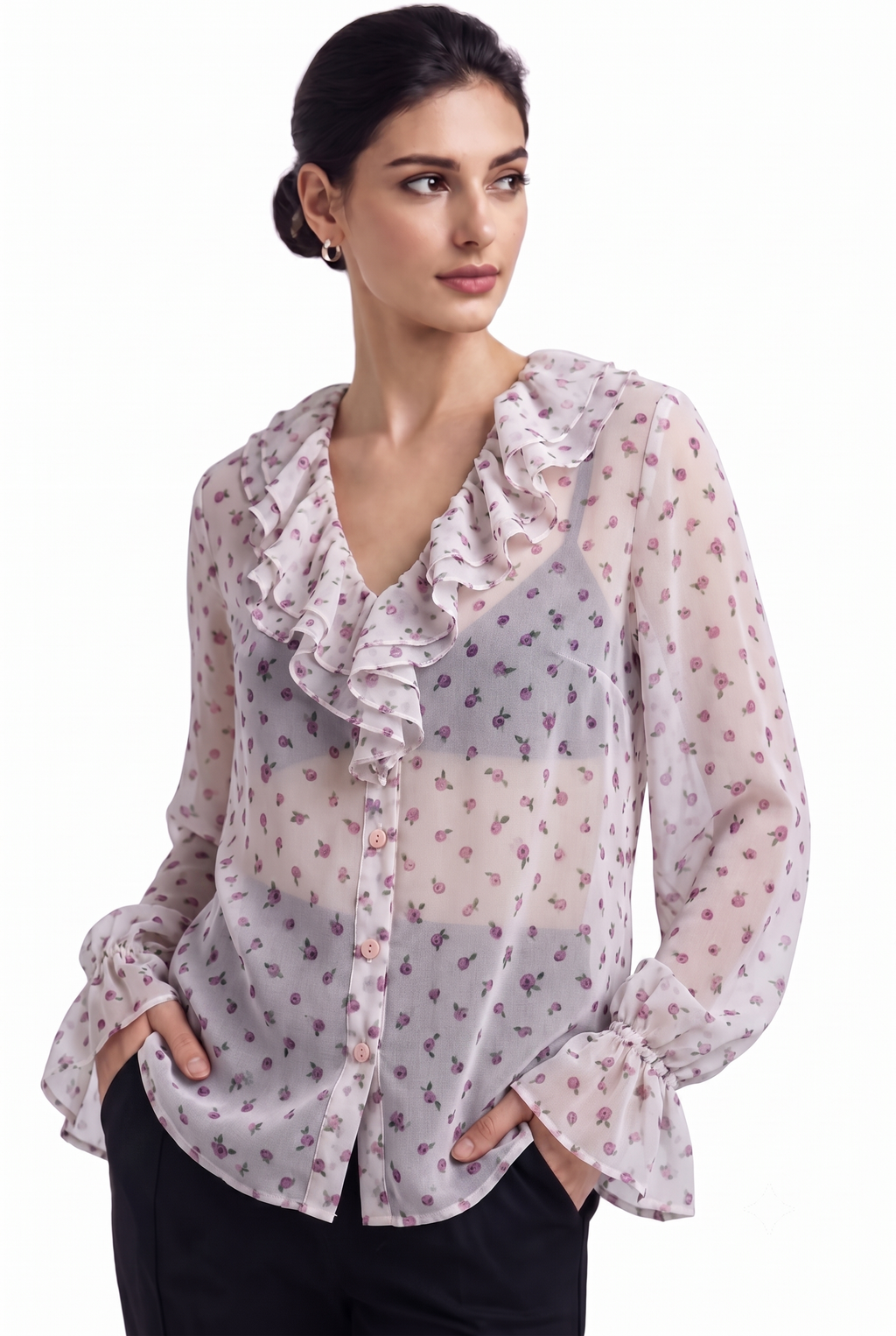 Print Ruffle Blouse - 111028
