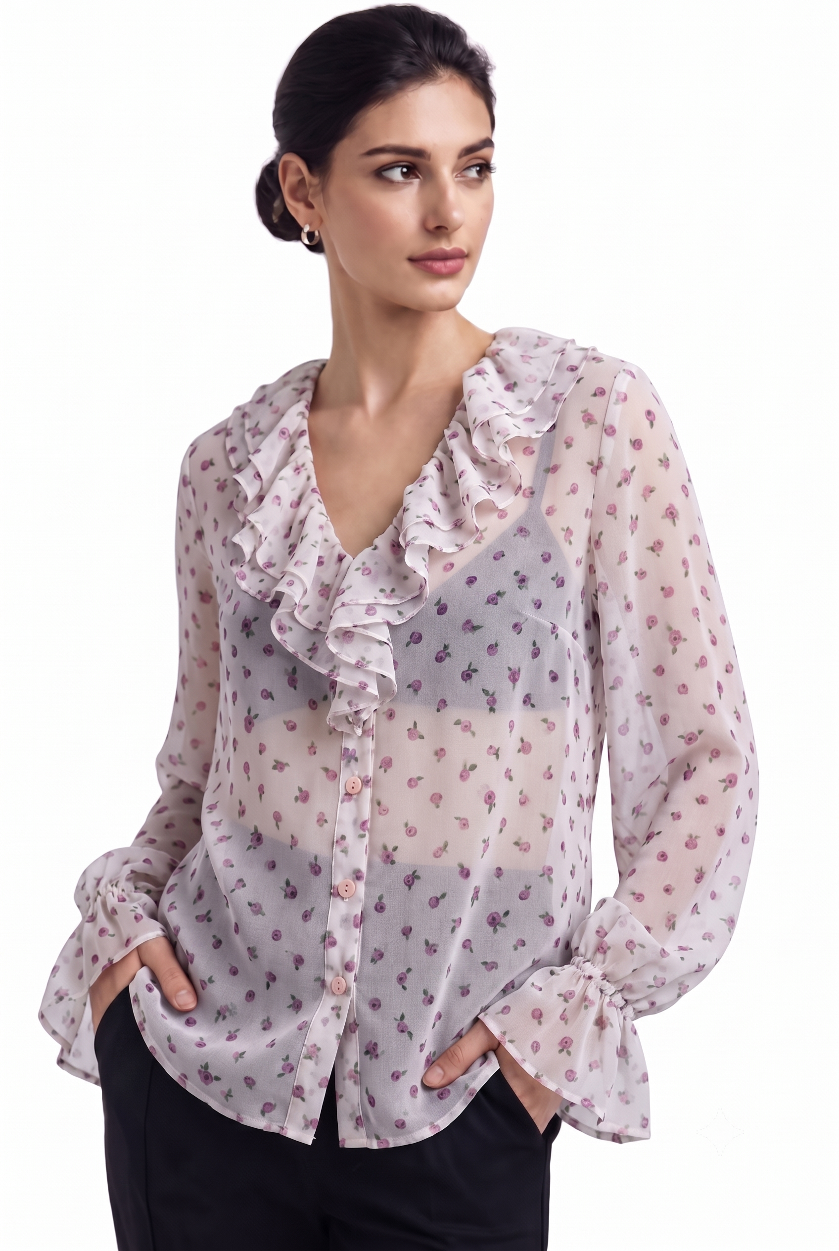 Print Ruffle Blouse - 111028