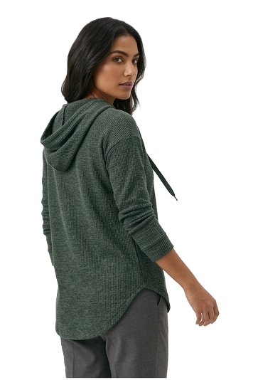 Casual Ribbed Hooded Top - Dark Green - 114001