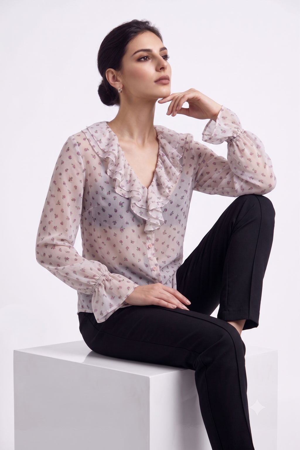Print Ruffle Blouse - 111028