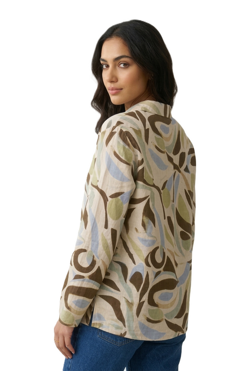 Abstract Print Collared Half-Button Blouse - 110003