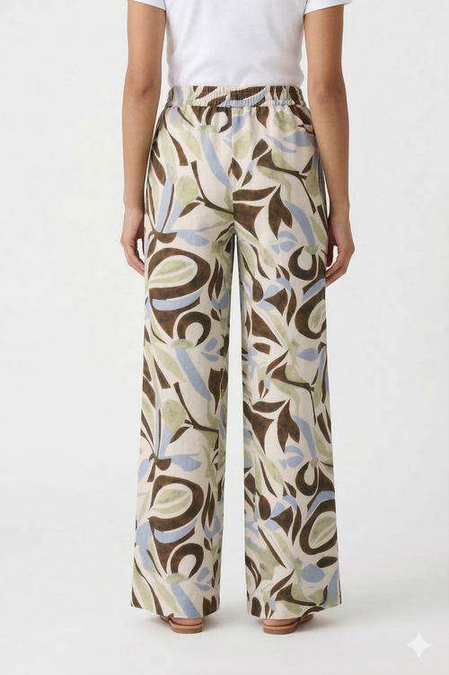 Artistic Print Wide Leg Trousers - 112006