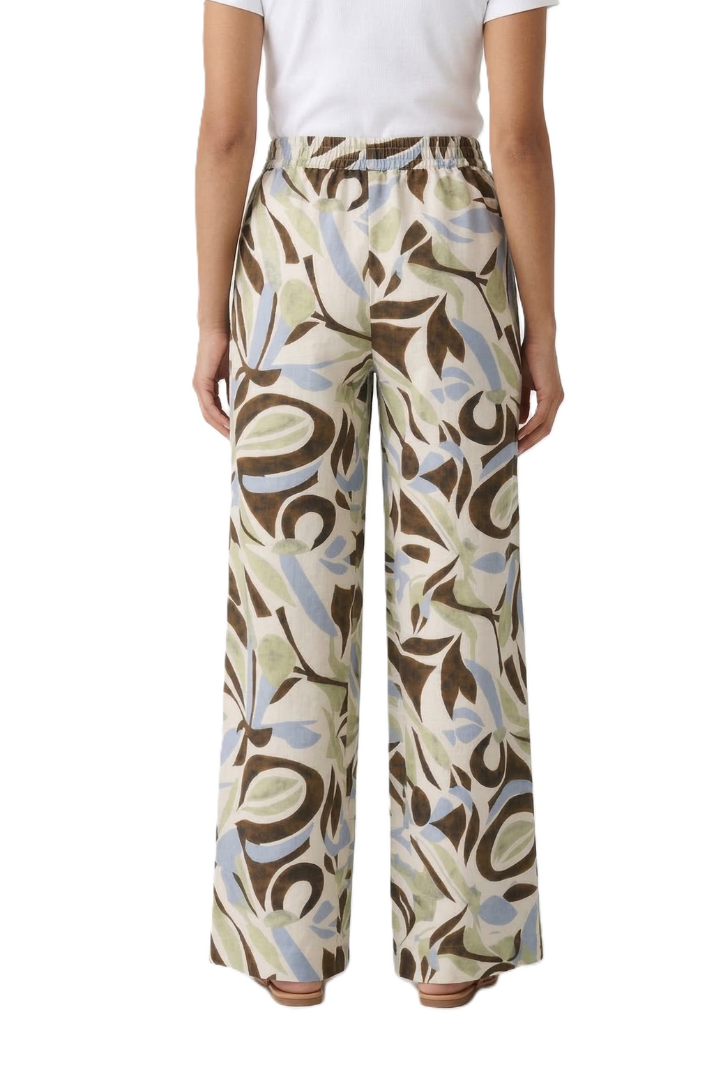 Abstract Print Wide Leg Trousers - Olive 112006