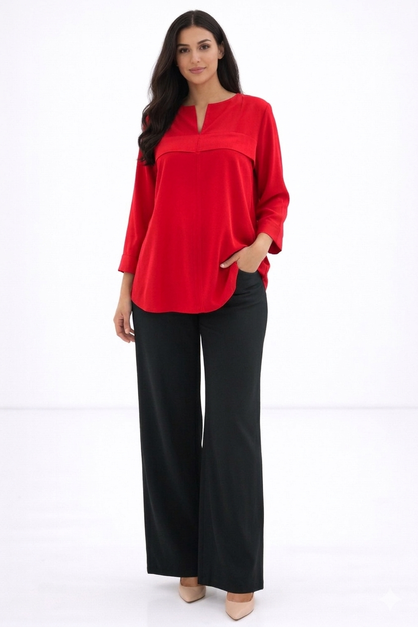 Relaxed Fit 3/4 Sleeve Blouse – Red - 111008