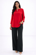 Relaxed Fit 3/4 Sleeve Blouse – Red - 111008