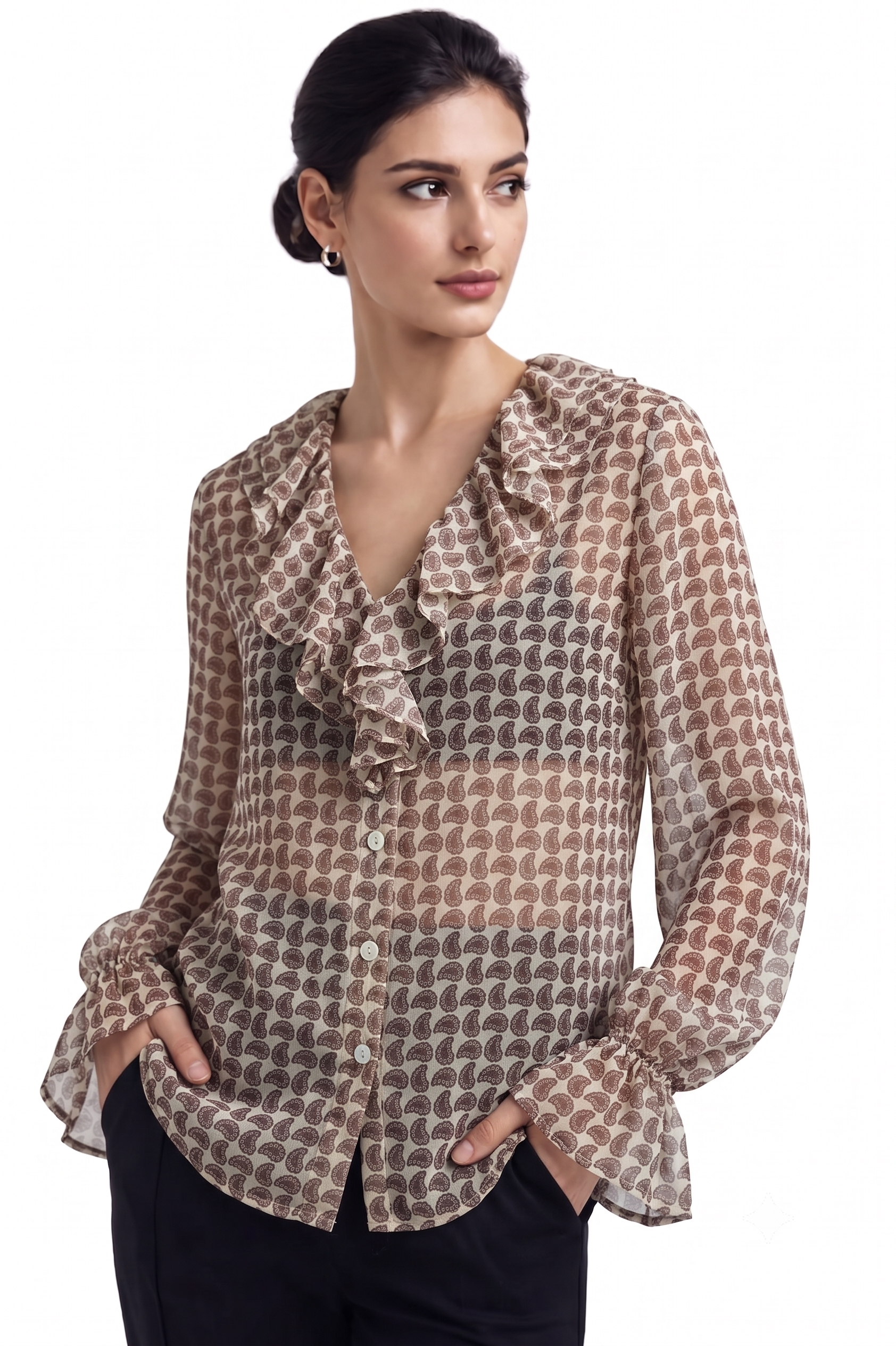 Print Ruffle Blouse - 111028