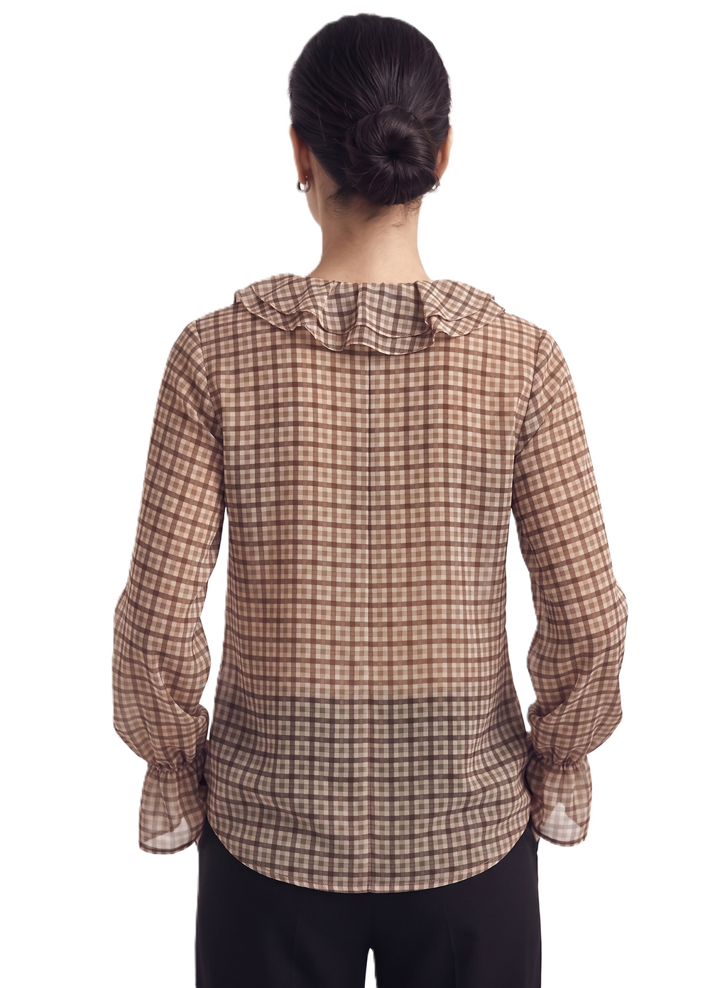 Plaid blouse ruffle collar - 111028