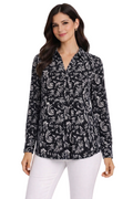 Leaf Print Button Shirt – Black - 204Q