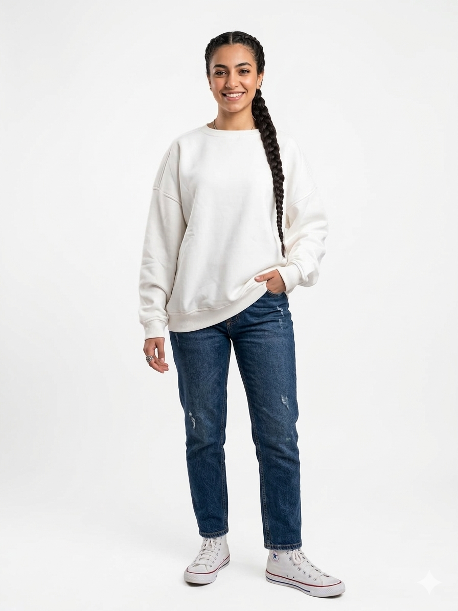 Basic Oversized Sweatshirt – White - AY23