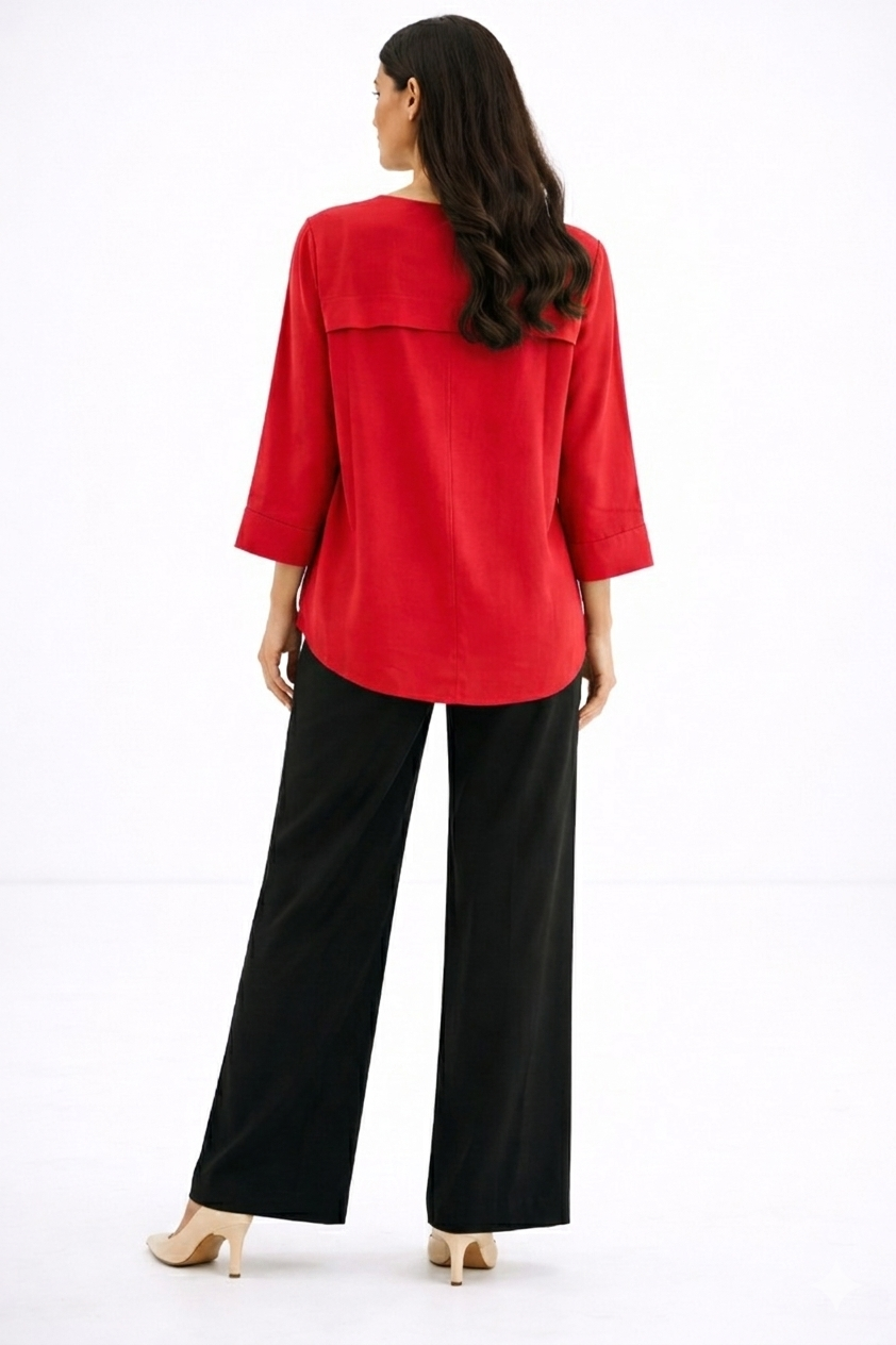 Relaxed Fit 3/4 Sleeve Blouse – Red - 111008