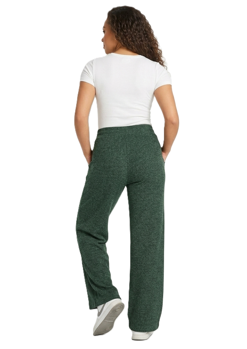 Ribbed Wide Leg Pants -Dark Green - 114004