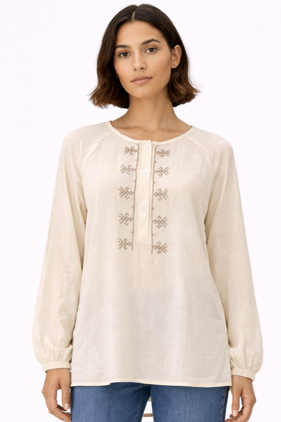 Embroidered Round Neck Blouse - Macuz