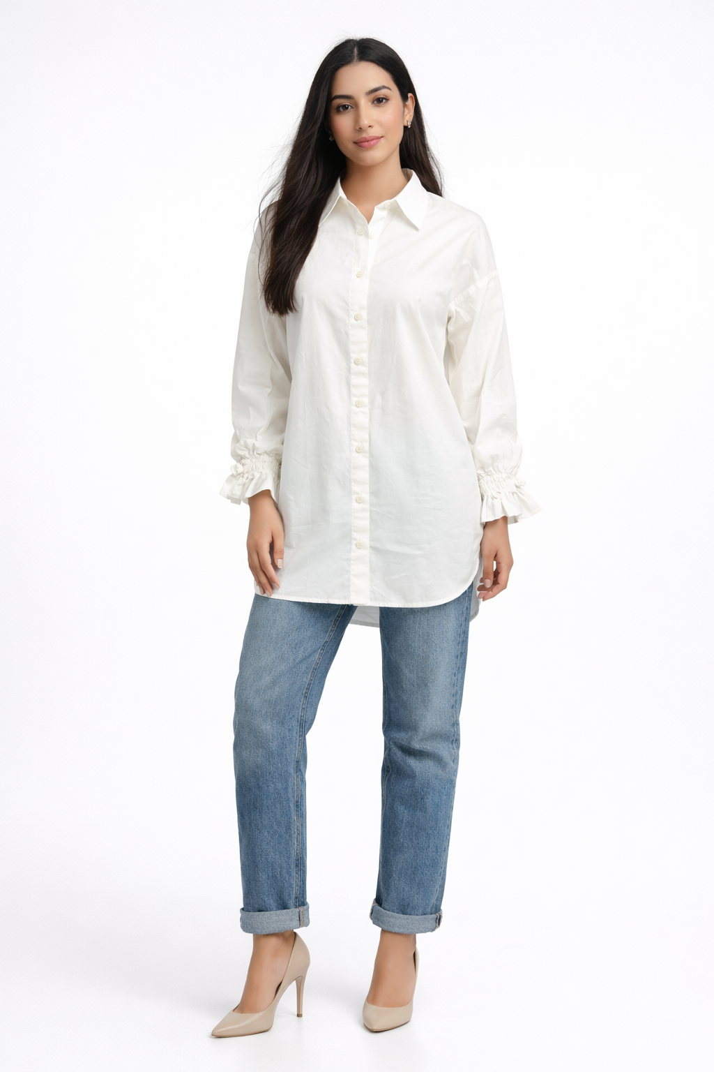 Long Poplin Shirt – White - D37