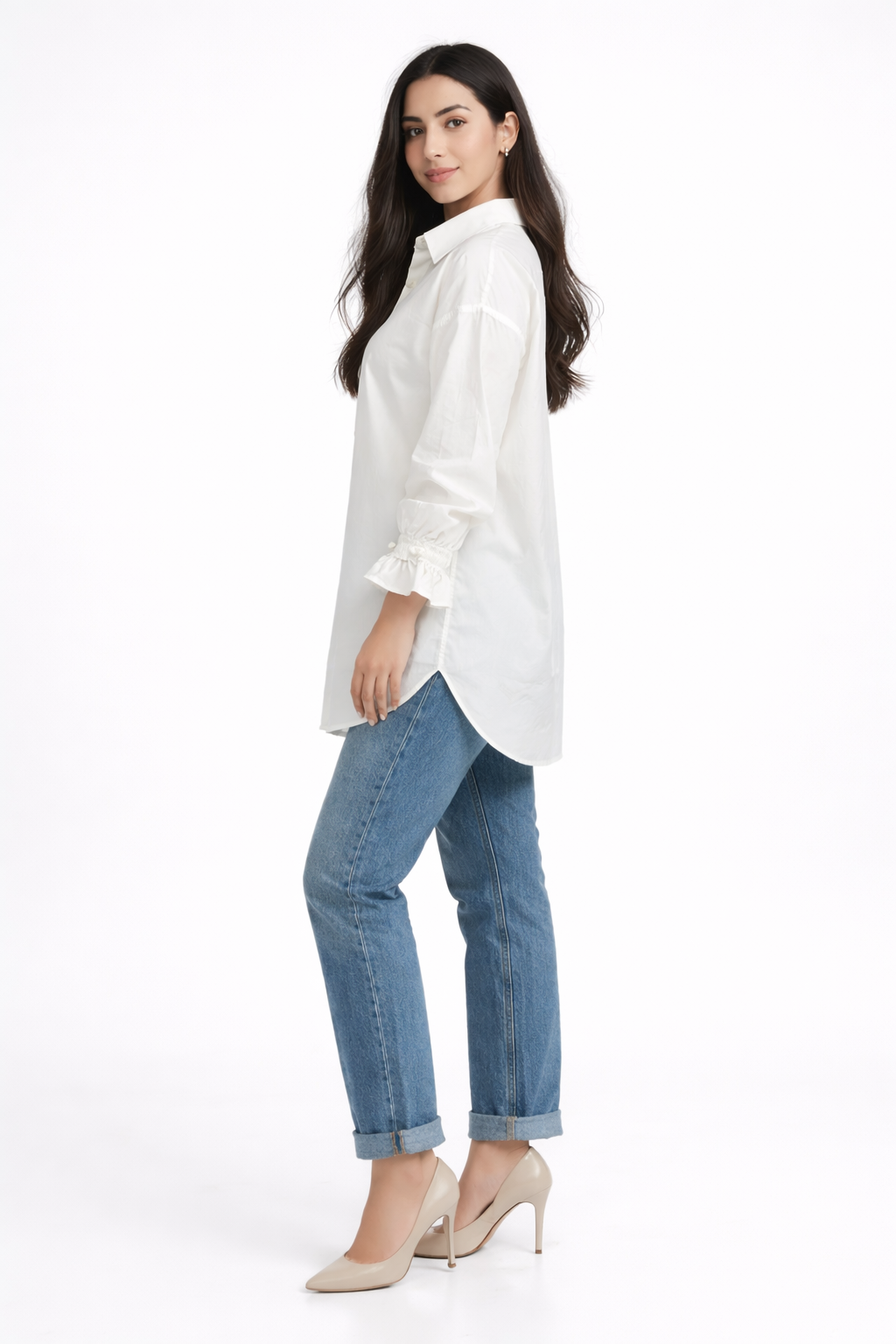Long Poplin Shirt – White - D37