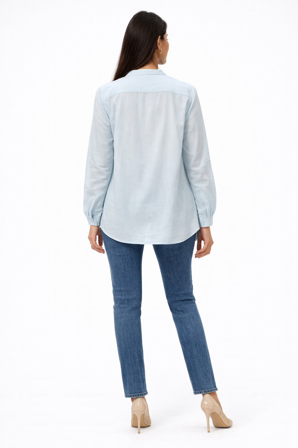 Chinese Collar Long Shirt – Baby Blue - 1100011