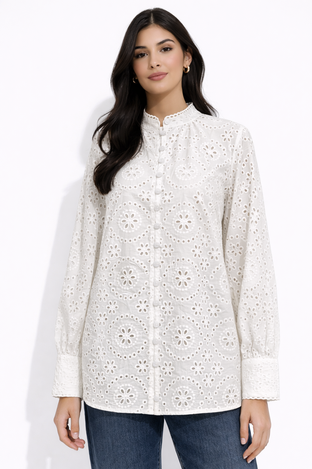 Embroidered Cotton Blouse – White - 111017