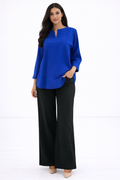 Relaxed Fit 3/4 Sleeve Blouse – Blue - 111008