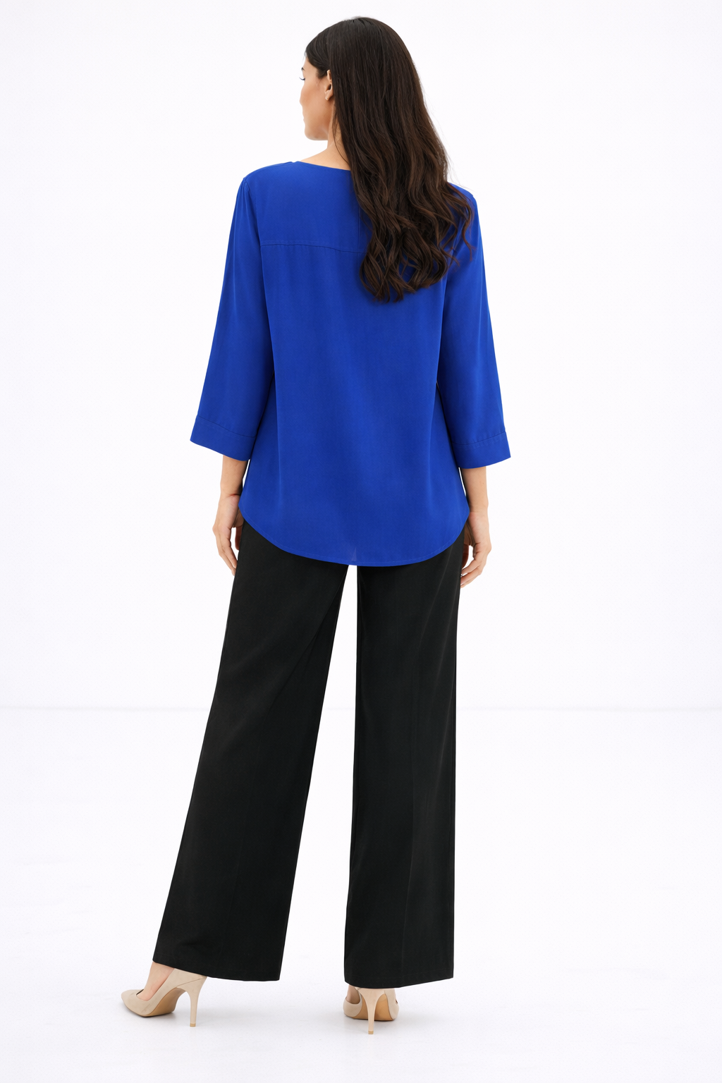 Relaxed Fit 3/4 Sleeve Blouse – Blue - 111008
