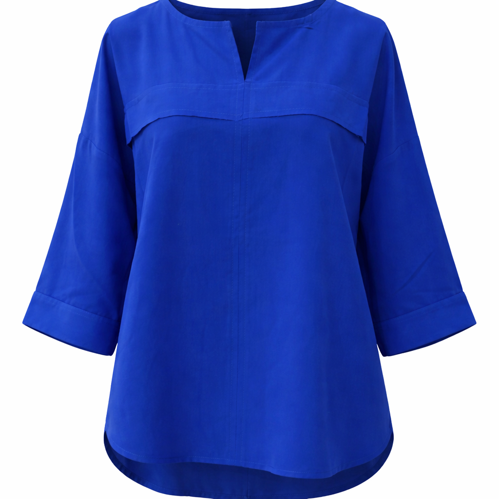 Relaxed Fit 3/4 Sleeve Blouse – Blue - 111008