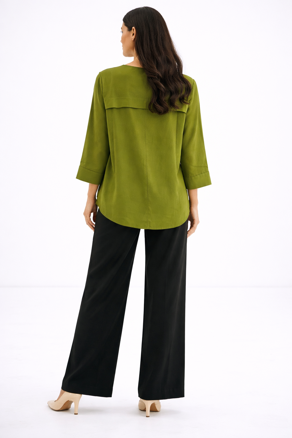 Relaxed Fit 3/4 Sleeve Blouse – Olive - 111008