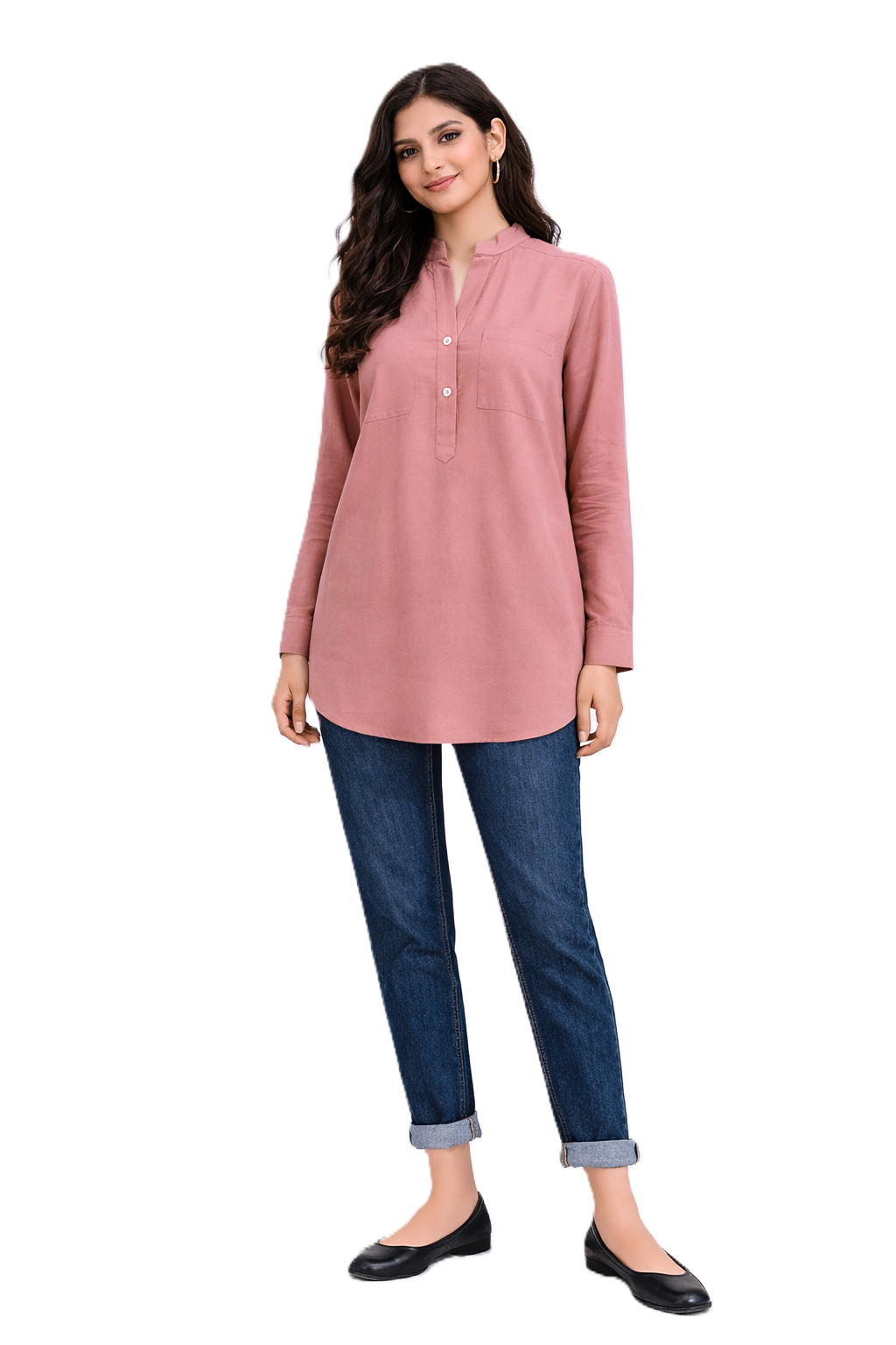 Longline Button Blouse– Cashmere - 110001