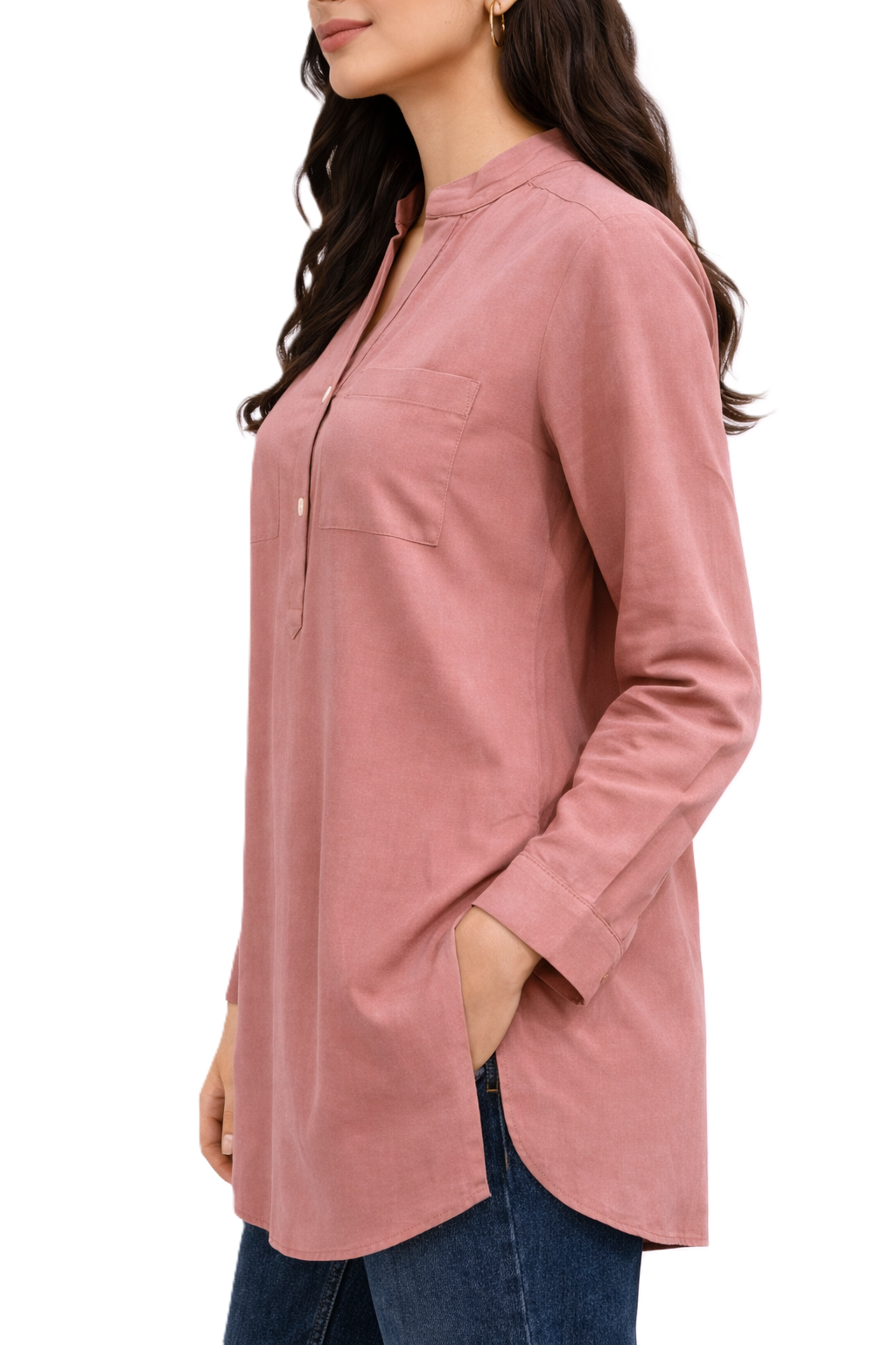 Longline Button Blouse– Cashmere - 110001