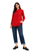 Longline Button Blouse – Red - 110001