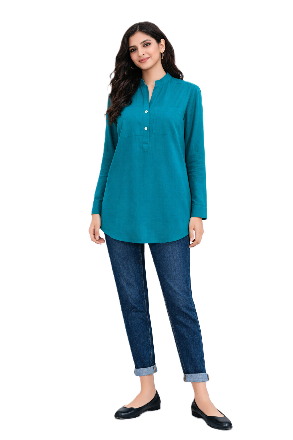 Longline Button Blouse – Teal - 110001