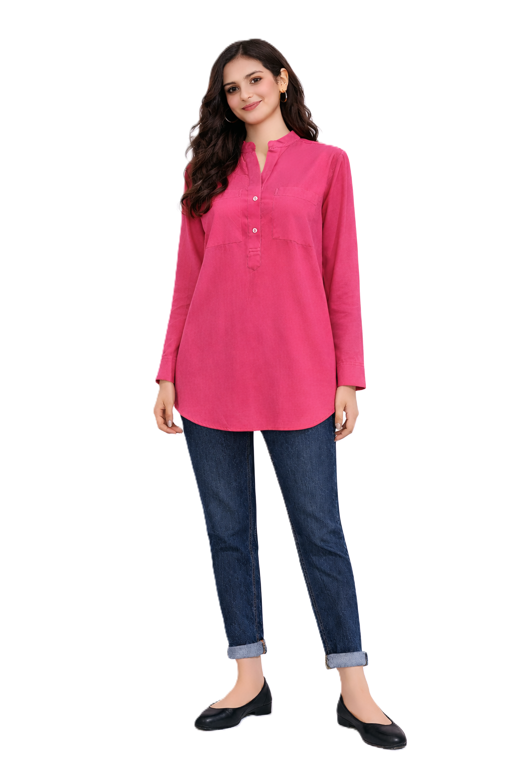 Longline Button Blouse – Pink - 110001