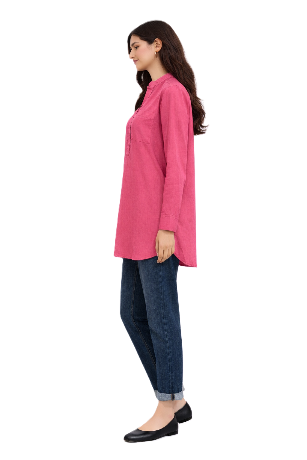 Longline Button Blouse – Pink - 110001