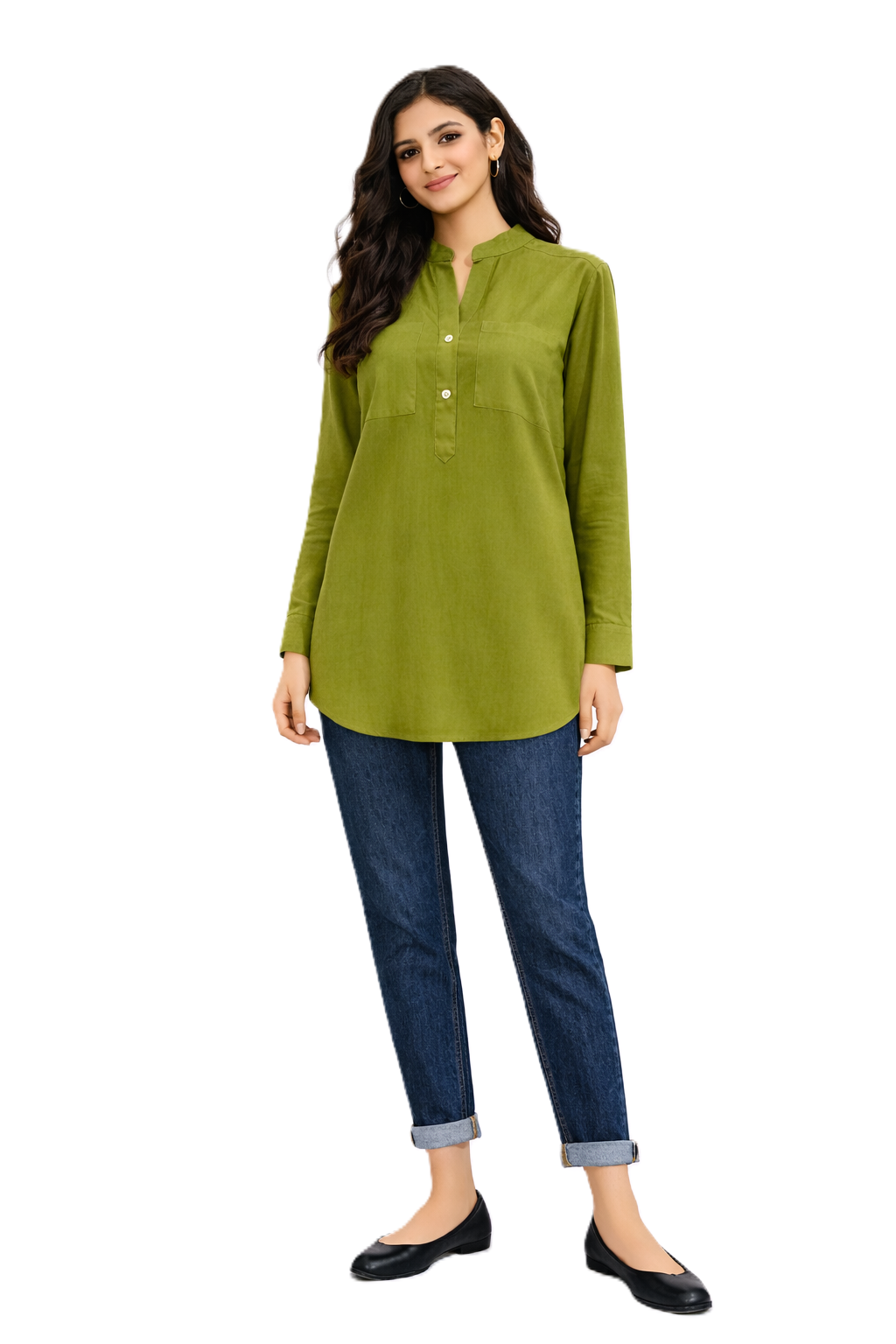 Longline Button Blouse– Olive - 110001