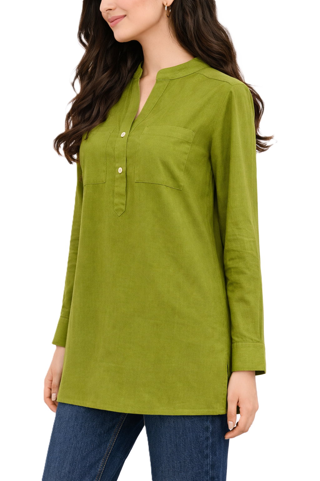 Longline Button Blouse– Olive - 110001