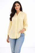 Pleated Chinese Collar Blouse – Yellow - 110002