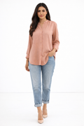Pleated Chinese Collar Blouse – Cashmere - 110002