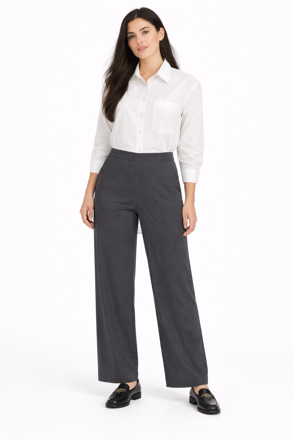 Side Zipper Straight Leg Pants – Grey - 112007
