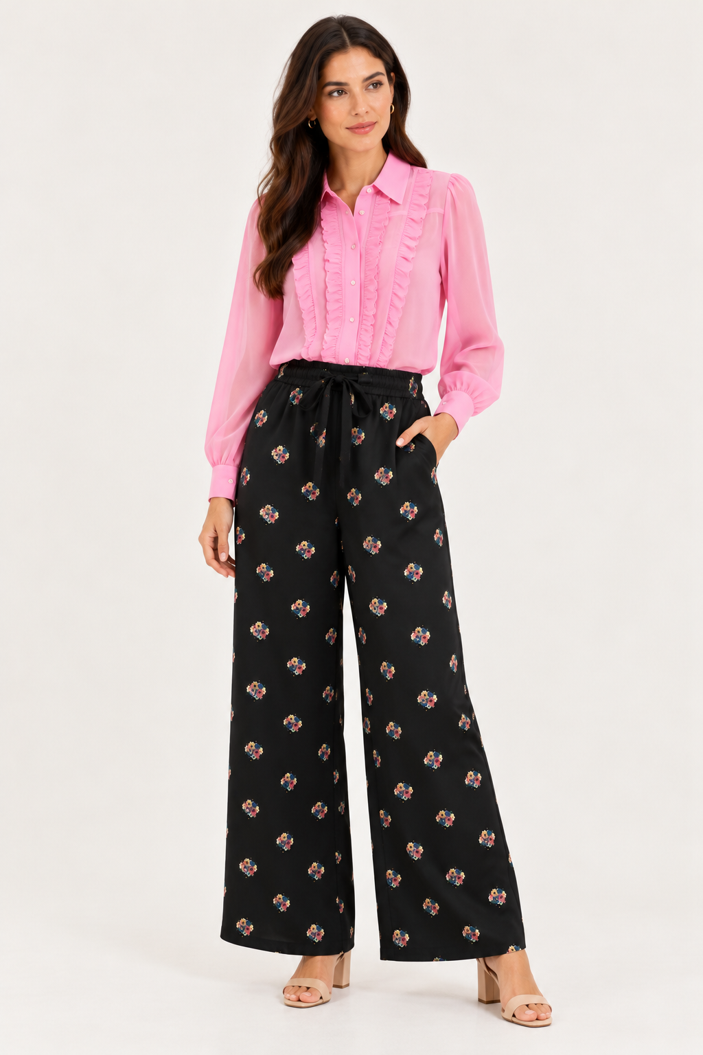 Chiffon Ruffle Blouse – Pink - 11010