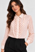 Polka Dot Ruffle Blouse - Off White - 11010