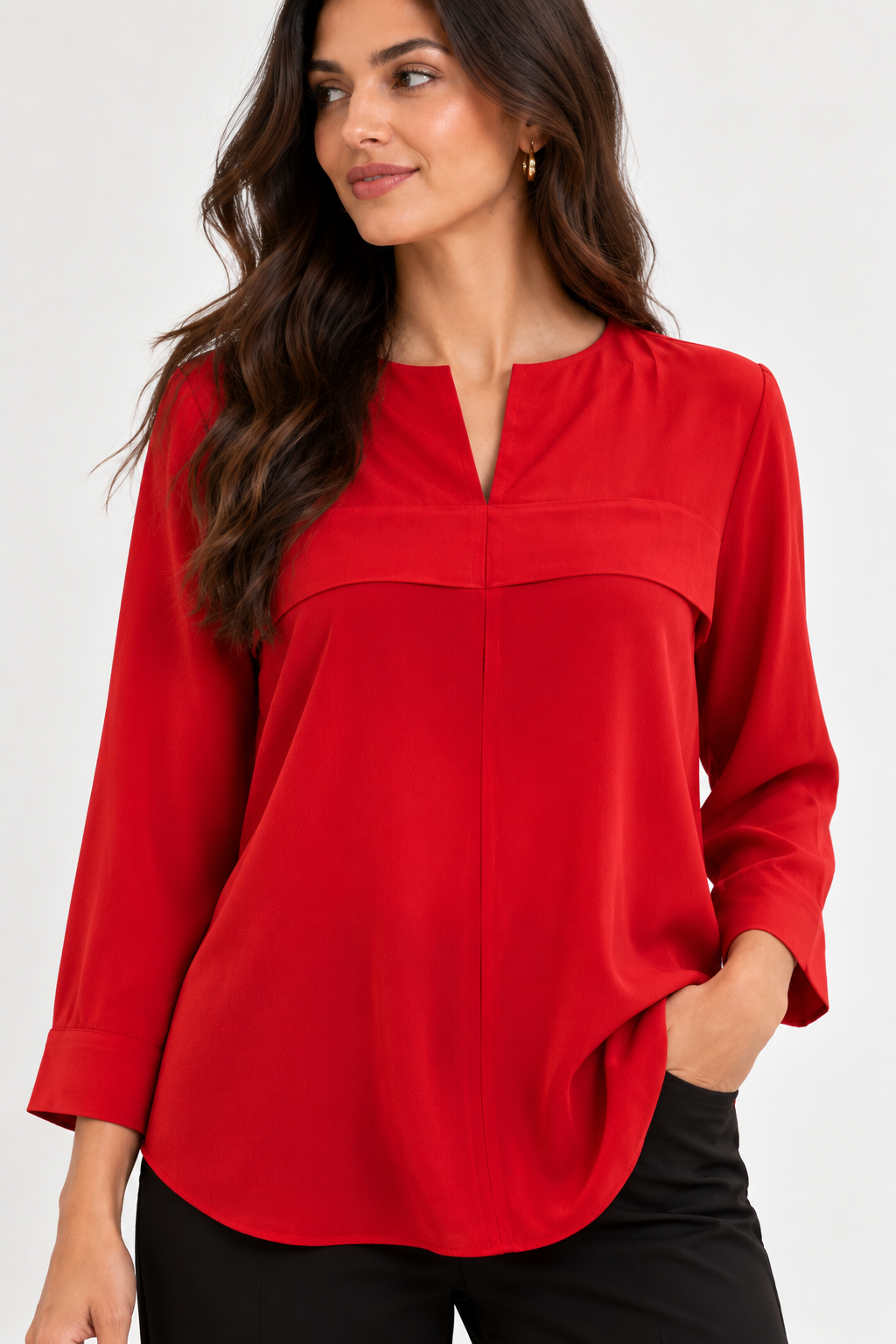 Relaxed Fit 3/4 Sleeve Blouse – Red - 111008